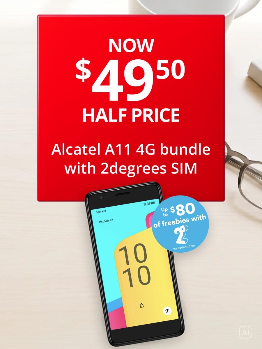 Alcatel A11 4G bundle with 2degrees SIM Now $49.50 HALF PRICE