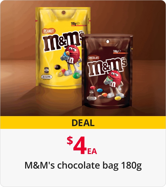 $4 EA M&Ms chocolate bag 180g