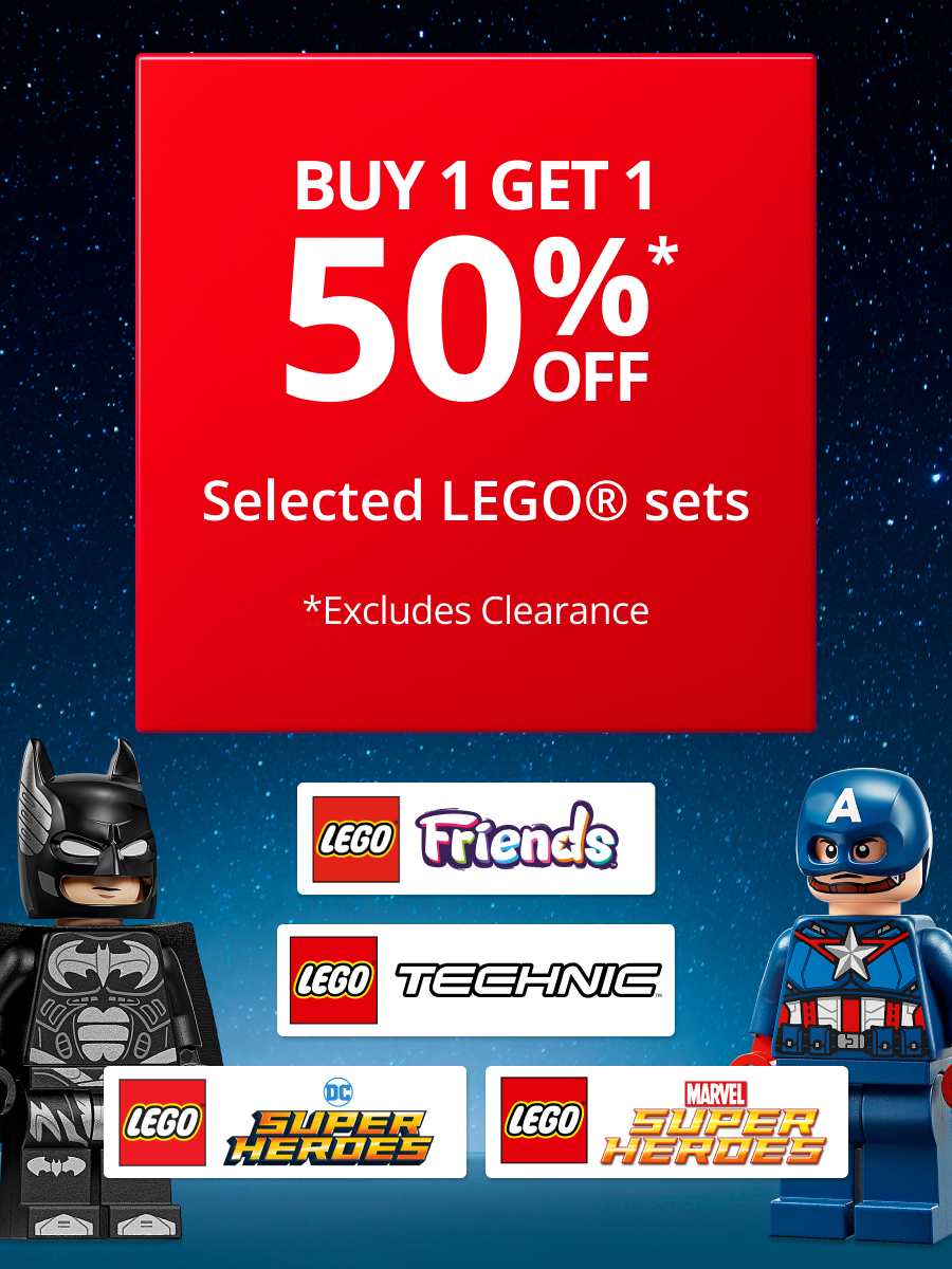Buy 1 get 1 HALF PRICE Selected LEGO sets