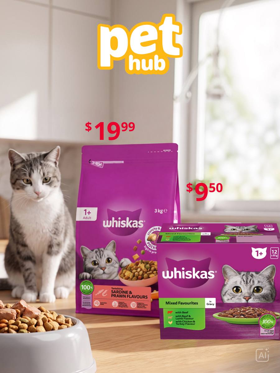 Bargains on Whiskas cat food from $18.99