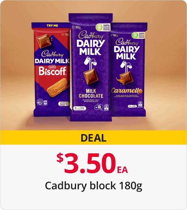 $3.50 EA Cadbury block 180g