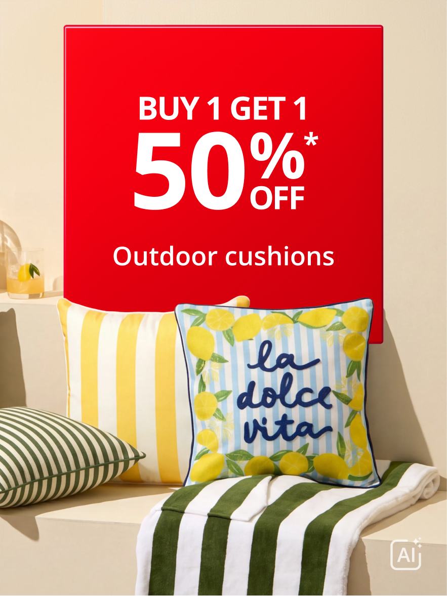 Buy 1 get 1 50% off outdoor cushions & beach towels