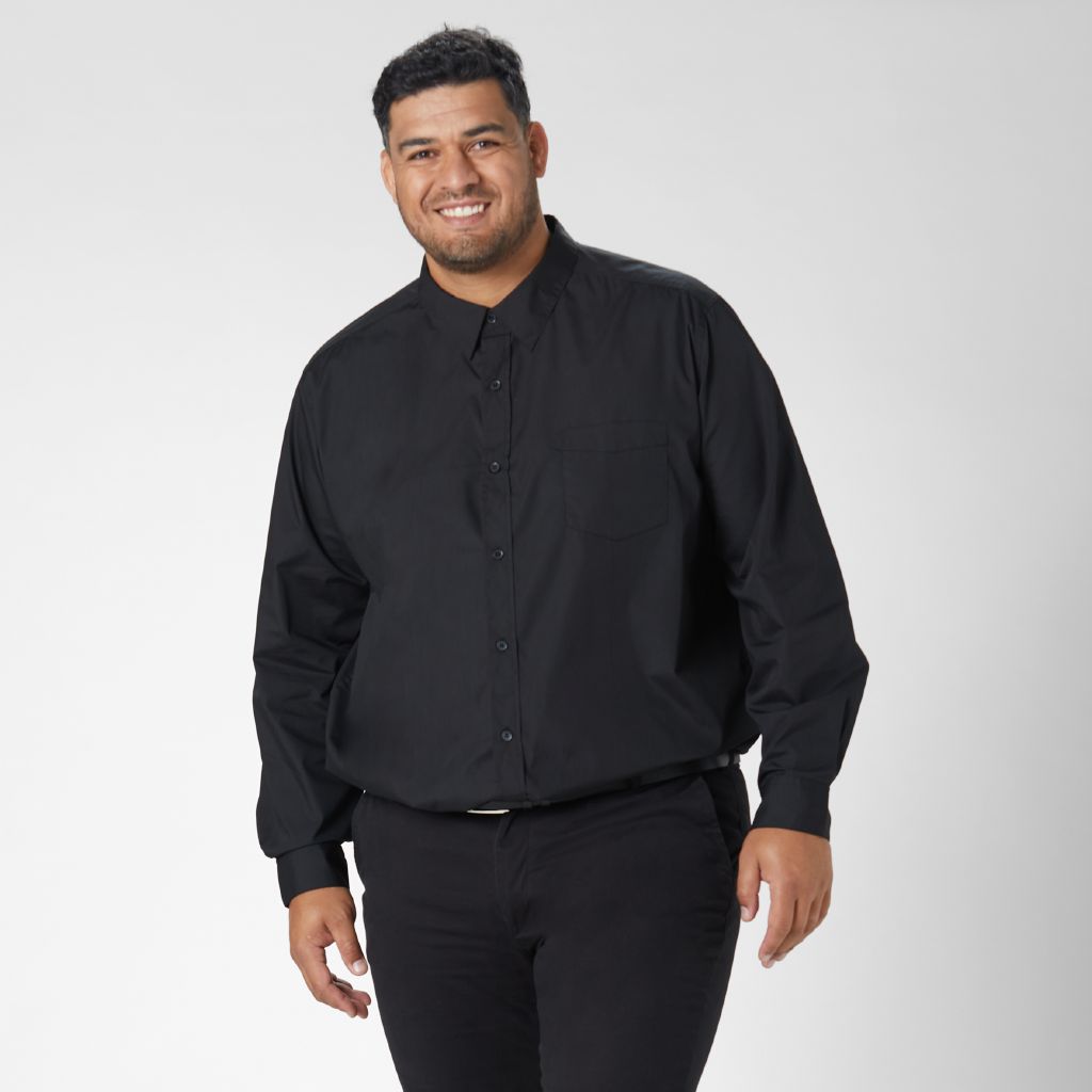 H&H Men's Long Sleeve Formal Shirt Black The Warehouse