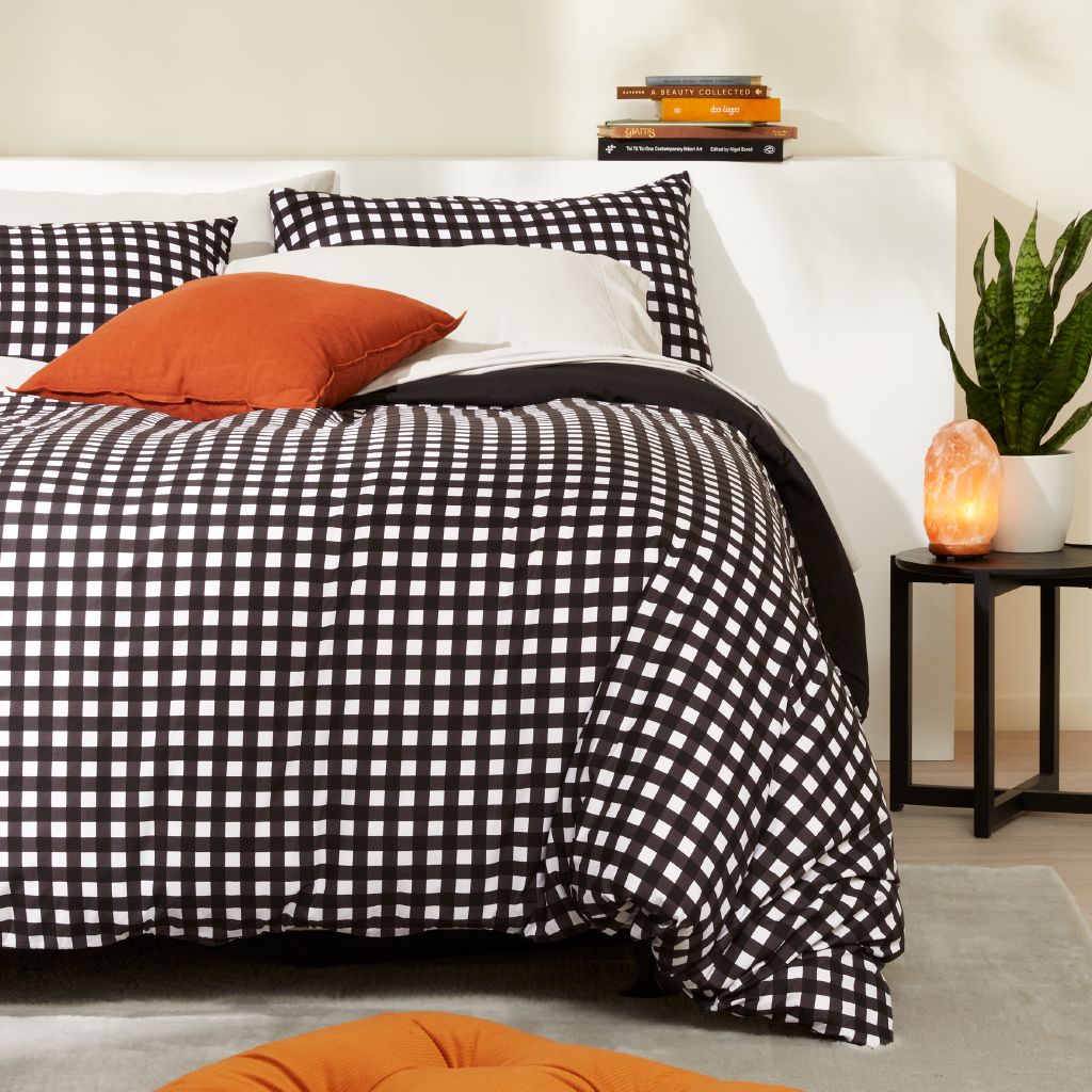 Living & Co Reversible Duvet Cover Set Gingham Black/White Black/White