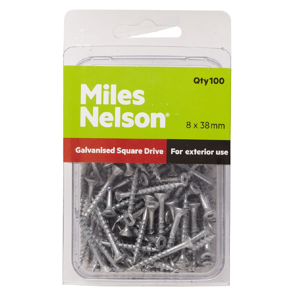 Miles Nelson Galvanised Square Drive Screws 8mm x 38mm The Warehouse