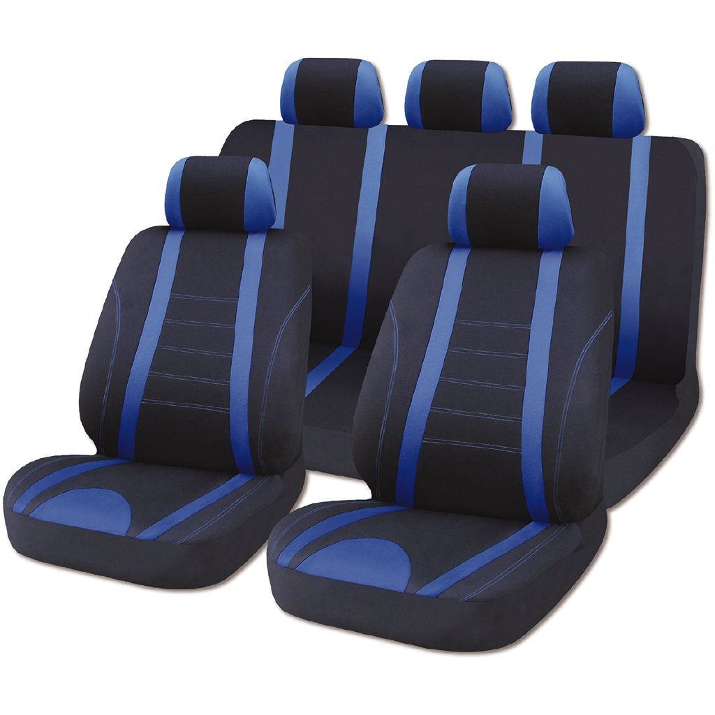 Mako Car Seat Cover Polyester Value Set Low Back 9 Piece Black/Blue BLK