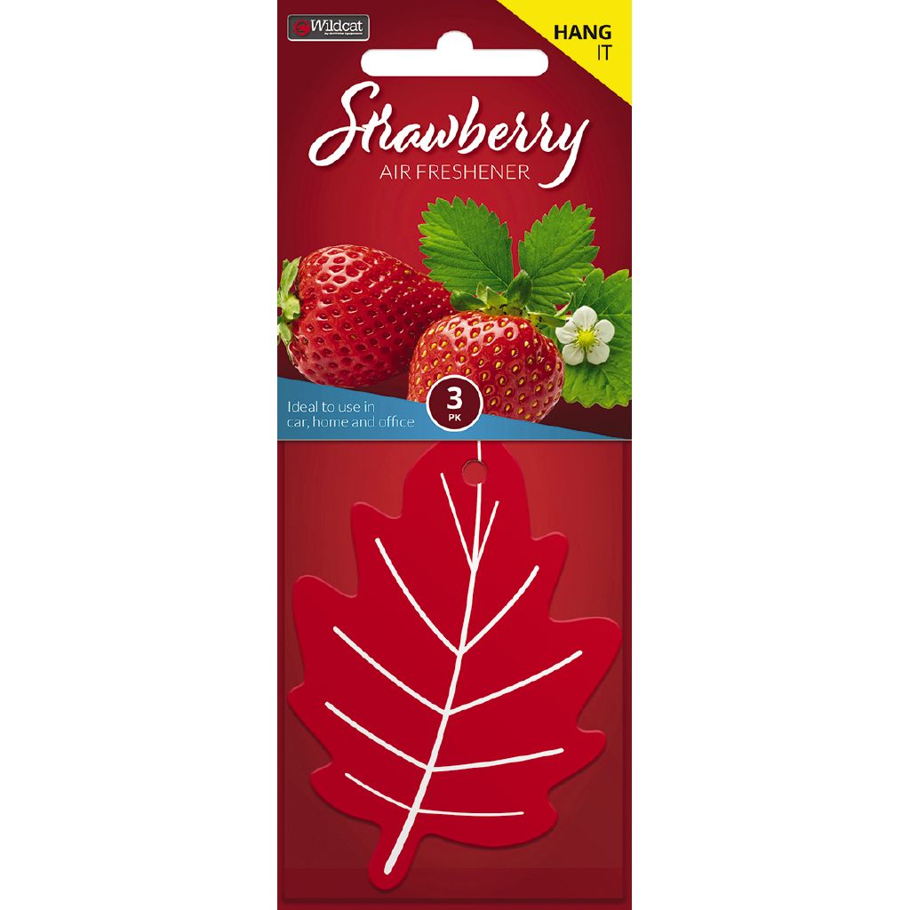 Wildcat Hanging Car Air Freshener Leaf Strawberry Scent 3 Pack The