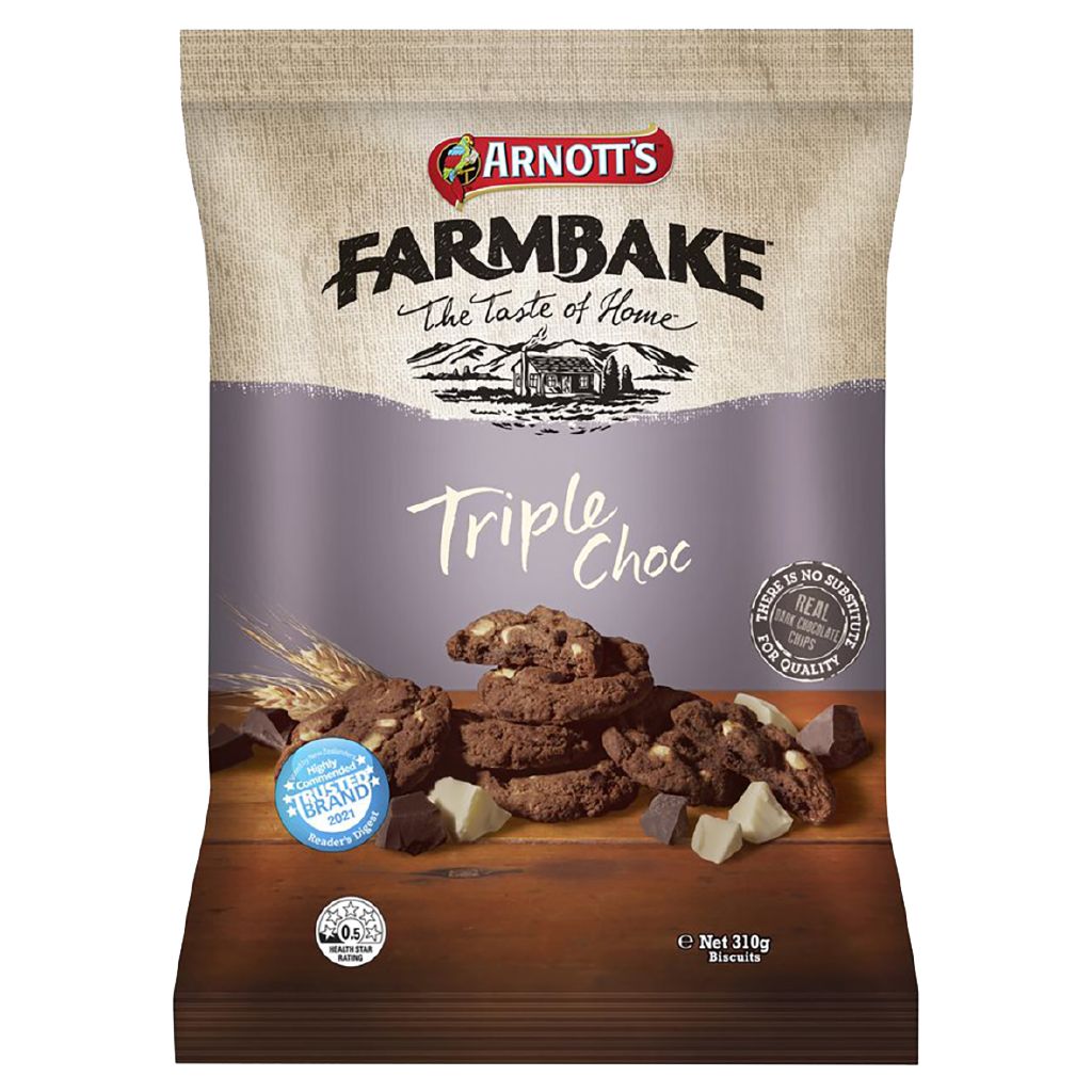 Arnott's Farmbake Cookies Triple Choc 310g The Warehouse