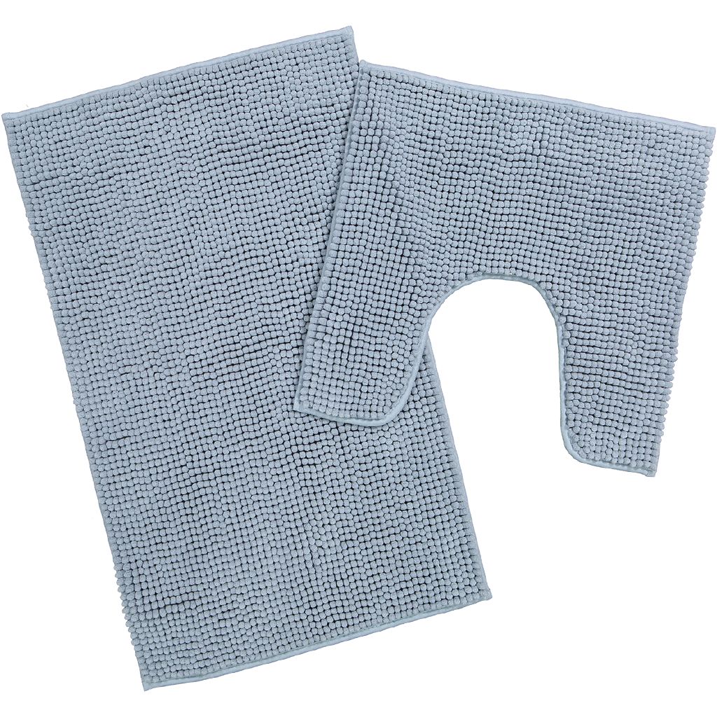 Living & Co Bath Mat Set Popcorn 2 Piece 45cm x 75cm Blue Light The
