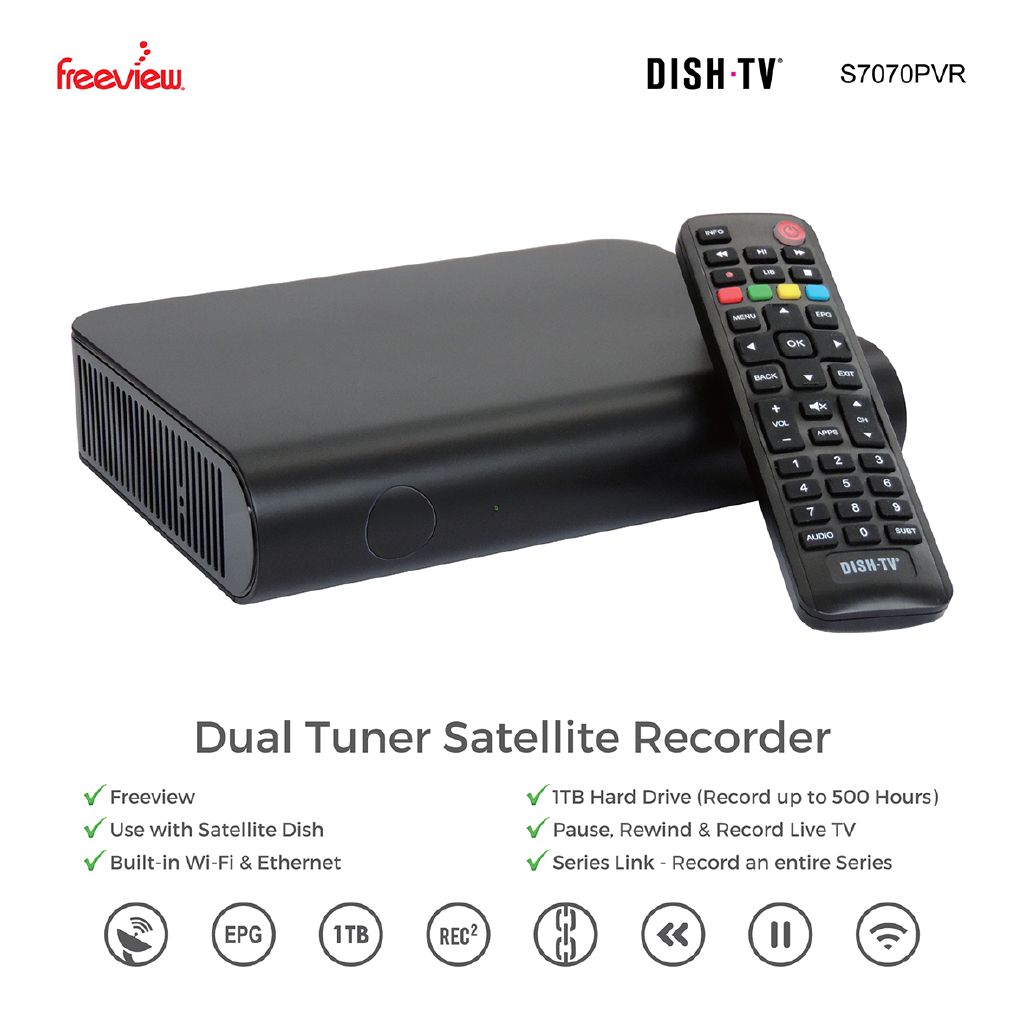 DishTV S7070PVR HbbTV Dual tuner Satellite Freeview Recorder The