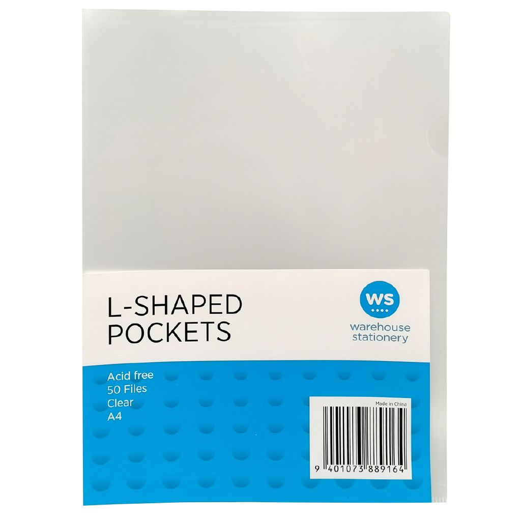 WS L-Shaped Pockets 50 Pack Clear Clear | The Warehouse