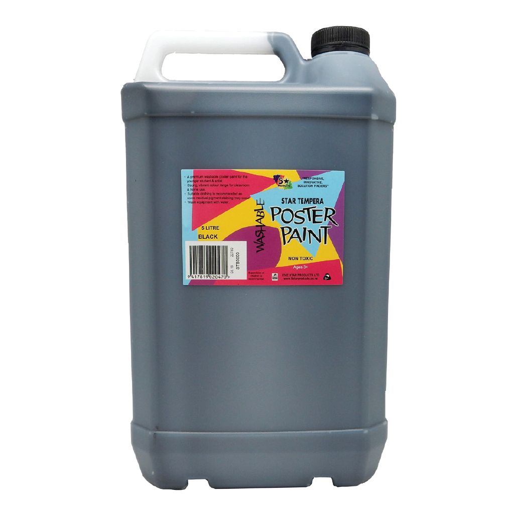 Fivestar Tempera Poster Paint Black 5 Litre The Warehouse