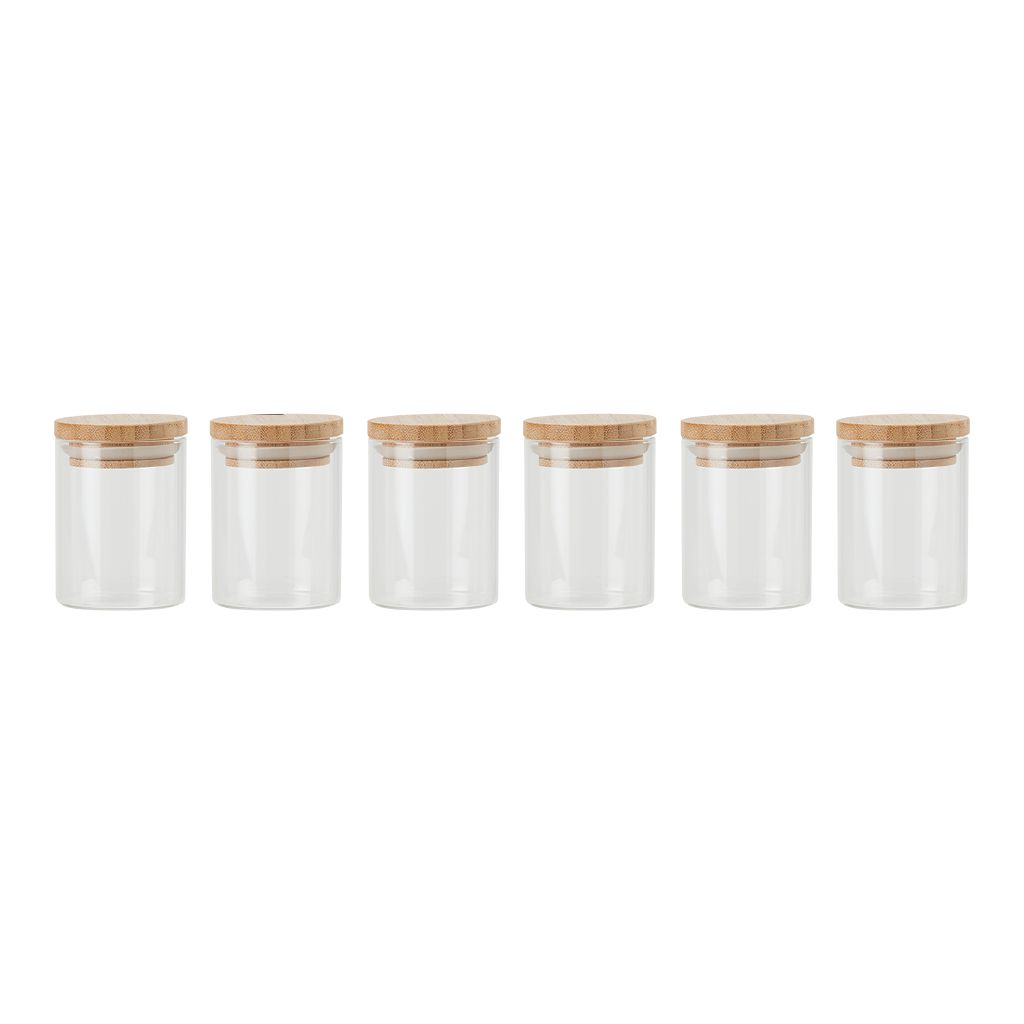 Living & Co Bamboo Glass Spice Jars Clear 6 Pack Clear The Warehouse