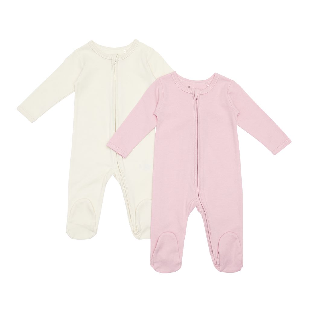 Young Original Babys' ZipThru AllinOne 2 Pack Pink Light CREAM The