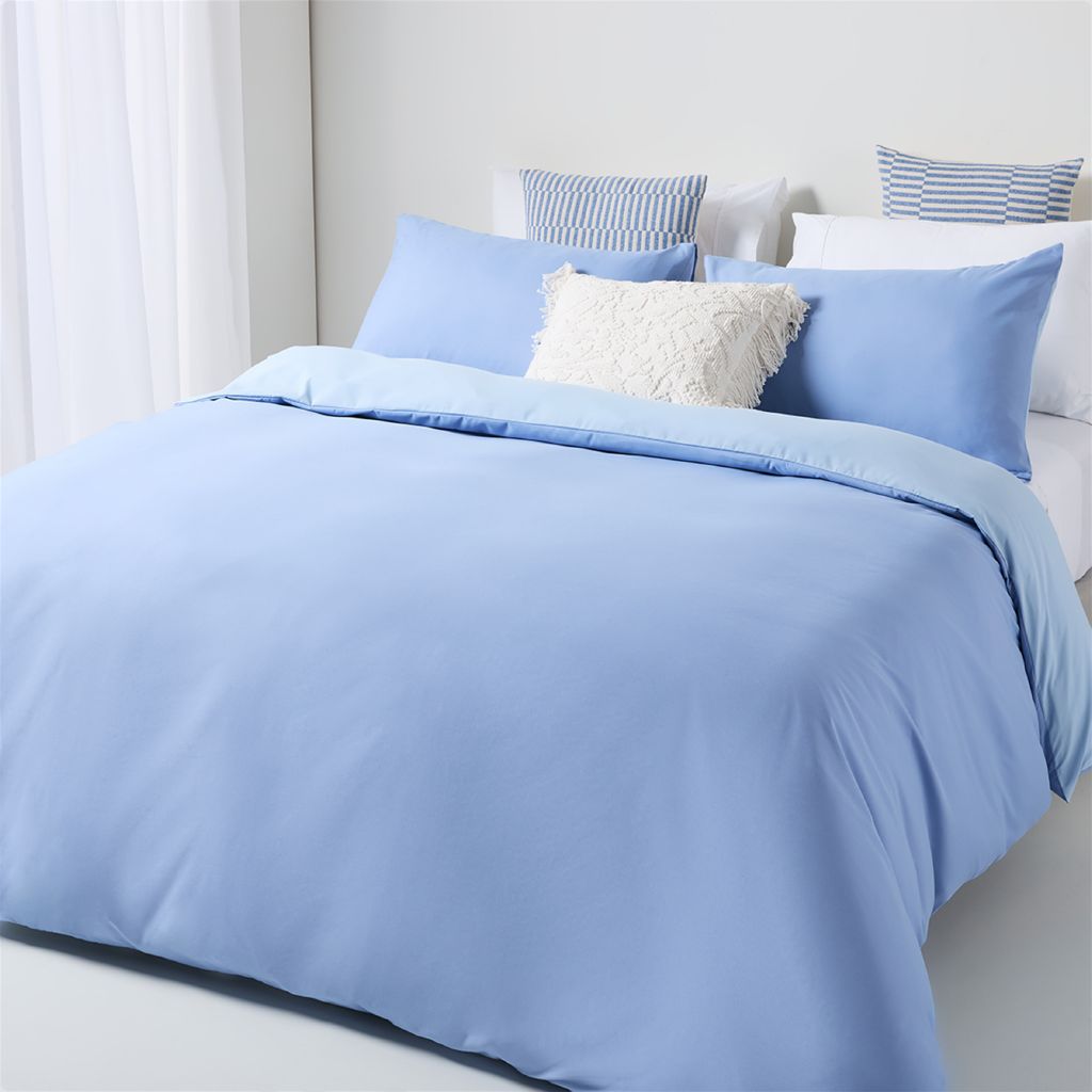 Living & Co Duvet Cover Set Microfibre Reversible Blue Queen