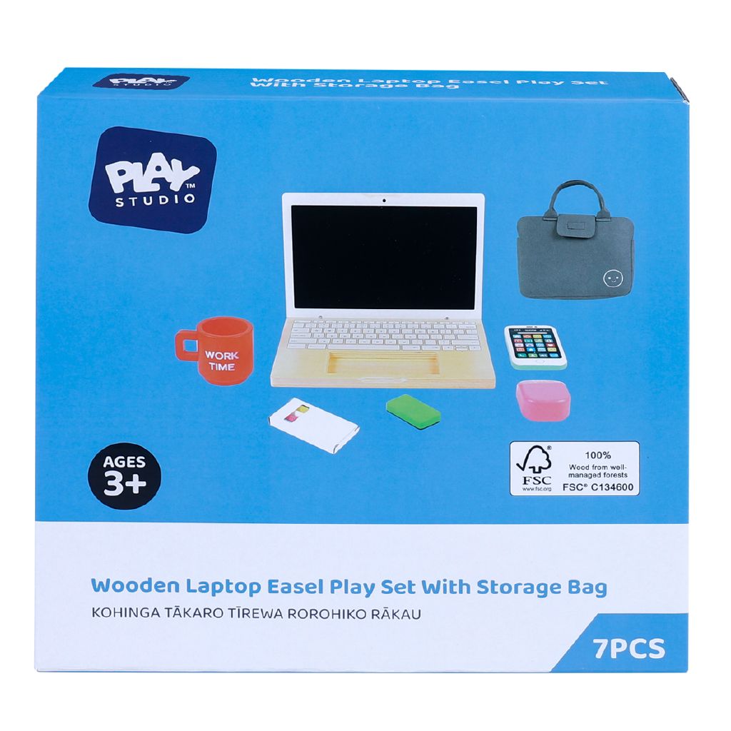 Play Studio Wooden Laptop Easel Play Set With Storage Bag