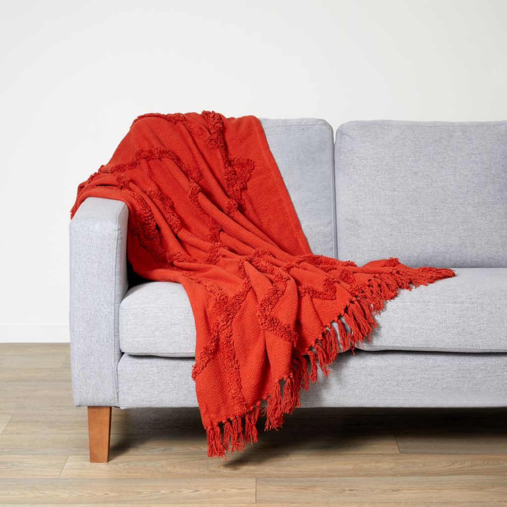 Living & Co Sheba Tufted Throw Red Mid 127cm x 152cm Red Mid The Warehouse