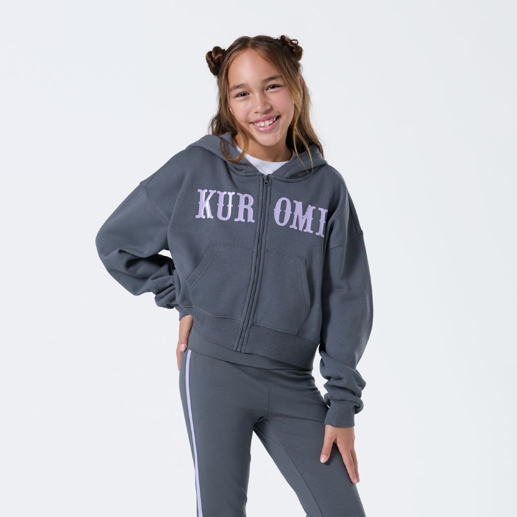 Kuromi Boxy Zip Hoodie Grey Dark | The Warehouse