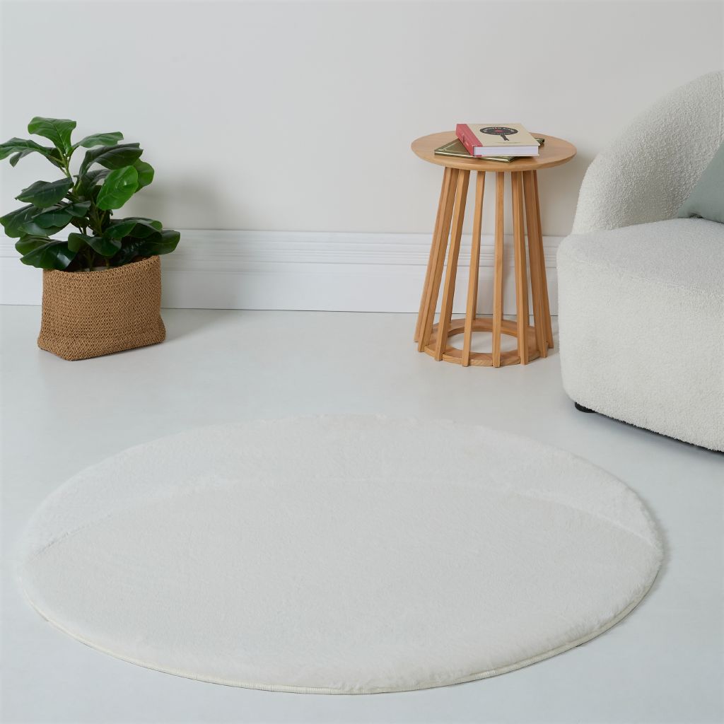 Living & Co Round Faux Fur Rug Cream 120cm
