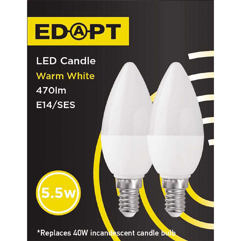 Edapt LED E14 Candle Frosted Light Bulb 5.5W Warm White 2 Pack White
