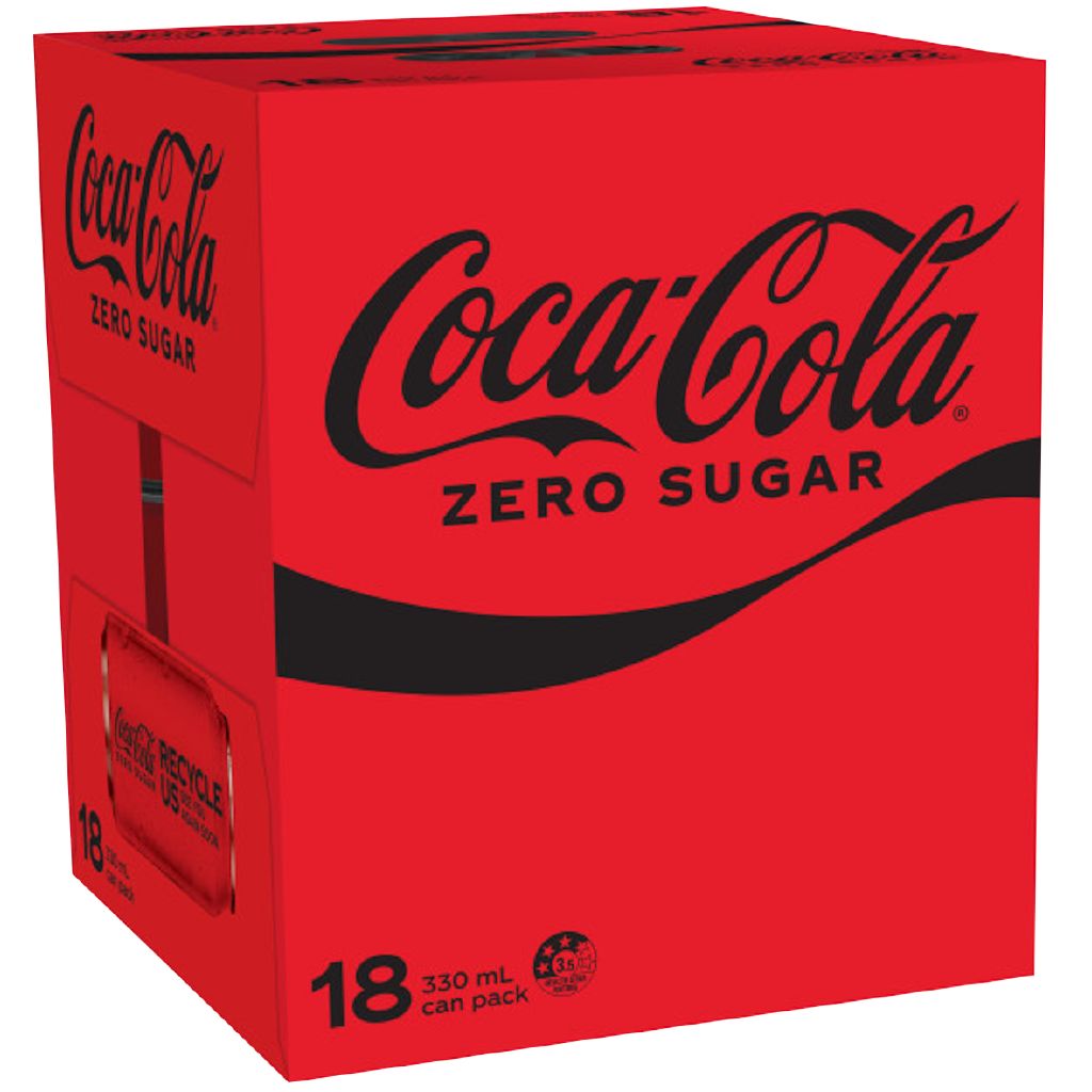 Coca Cola Zero Sugar Cans 330ml 18 Pack | The Warehouse