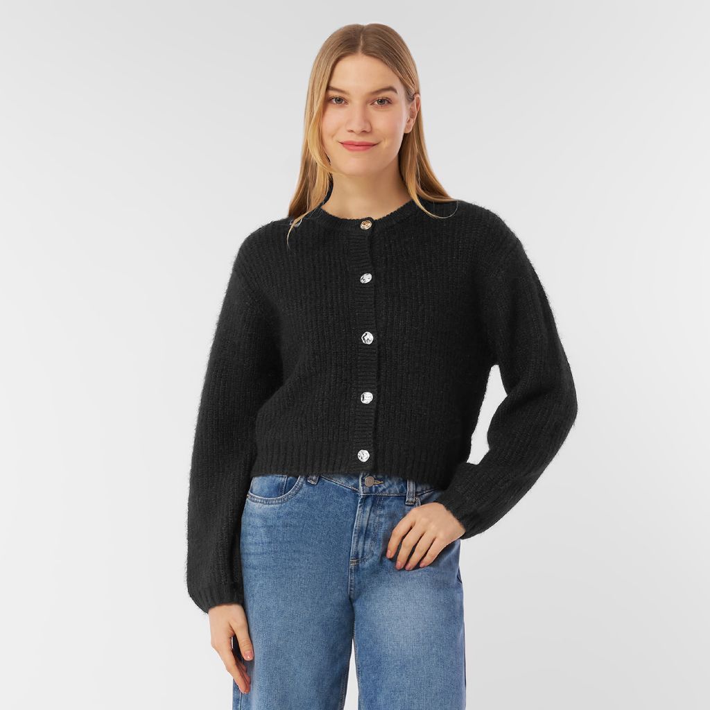 トップス VAULTROOM ROUND NECK CARDIGAN / BLACK H&H Women's Fluffy Knit Cardigan Black | The Warehouse