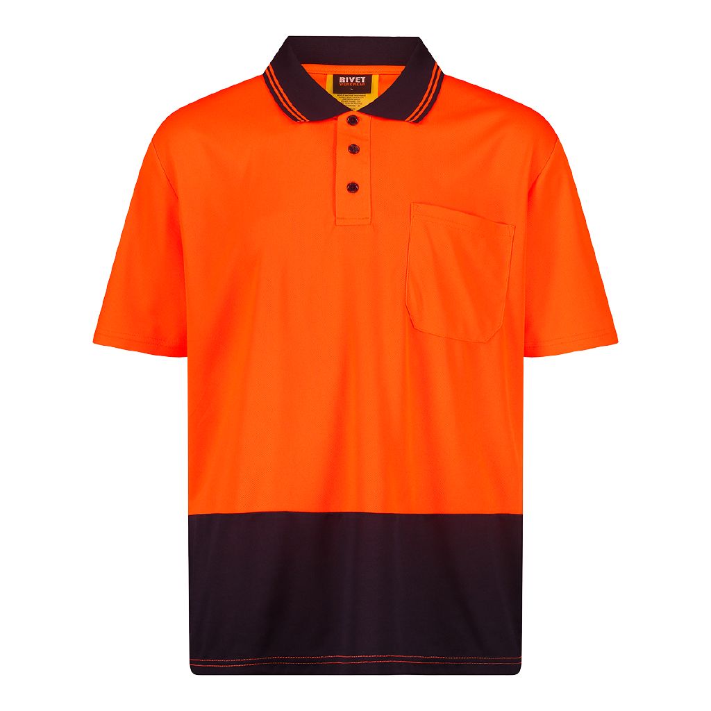 Rivet Short Sleeve Fluoro Compliant Polo Orange Mid The Warehouse