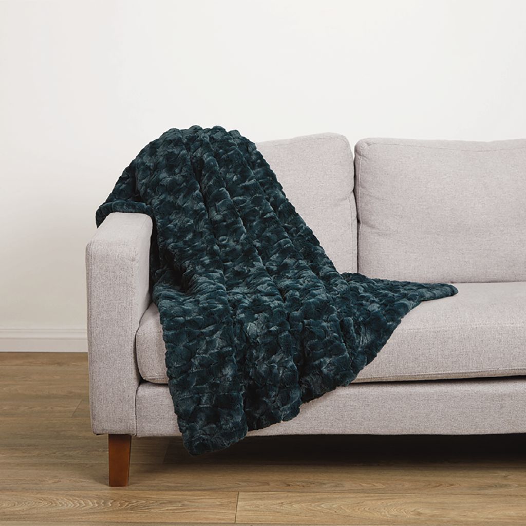 Living & Co Textured Faux Fur Throw 120cm x 140cm Green The Warehouse