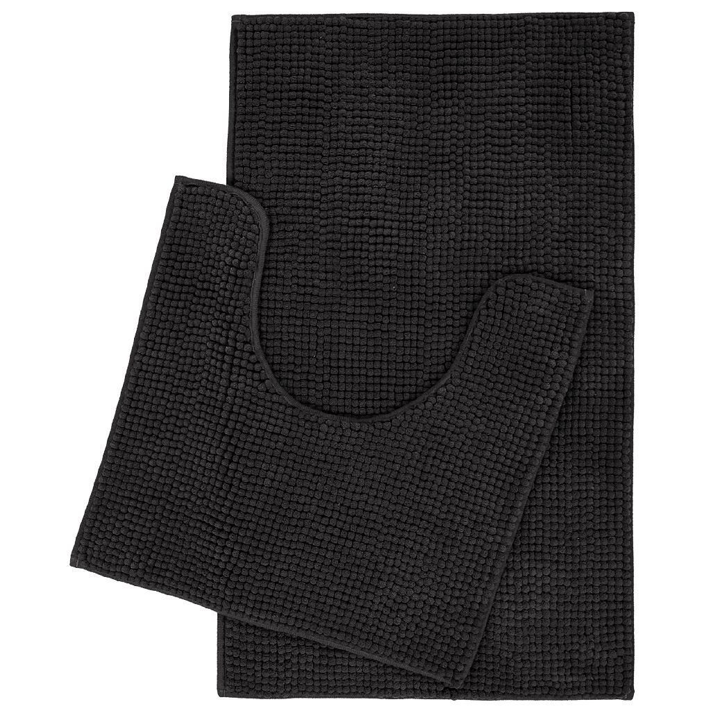 Living & Co Bath Mat Set Popcorn 2 Piece Black 45cm x 75cm Black The