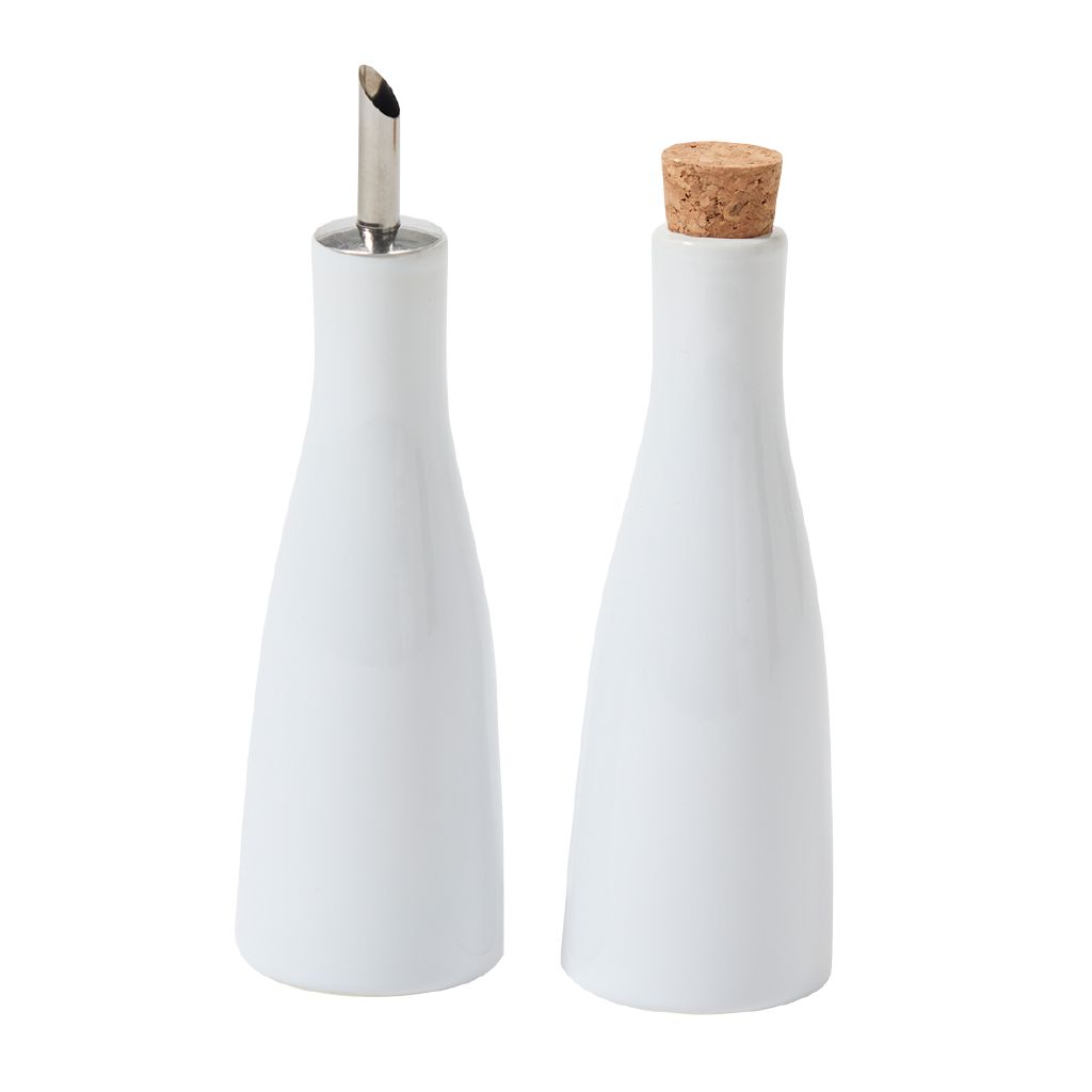 Living & Co Coupe Porcelain Oil and Vinegar Pourer Set White