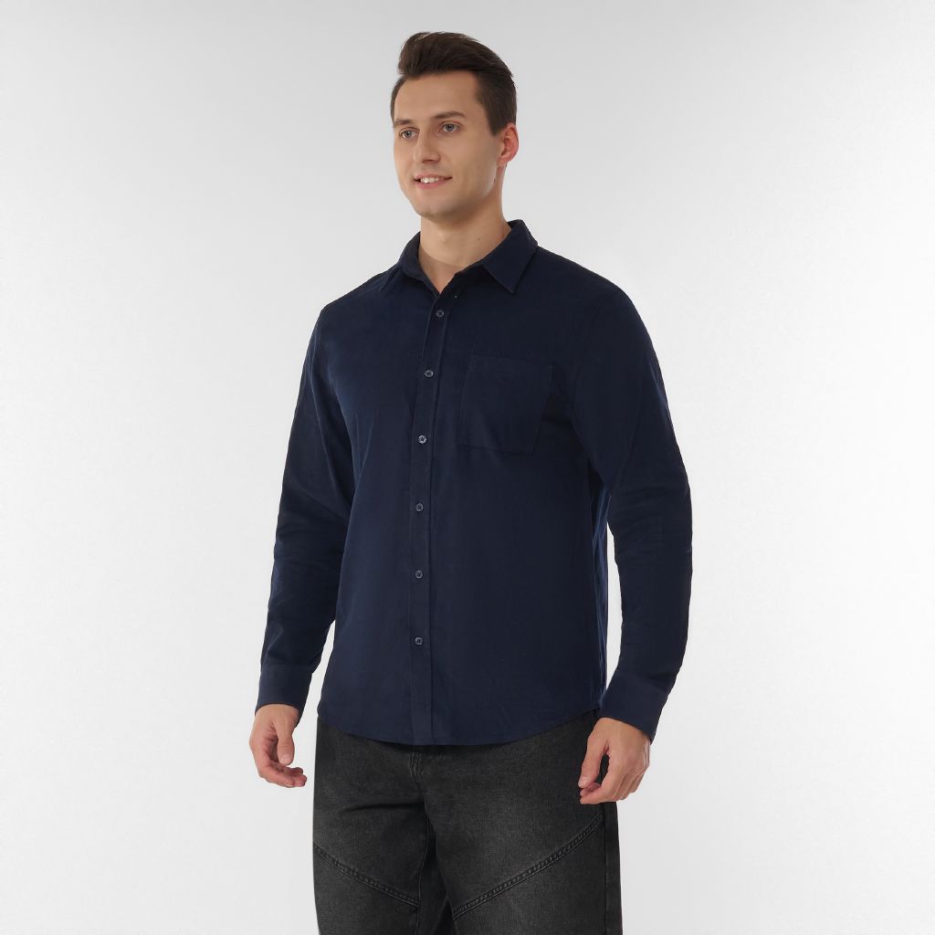 enof long sleeve cord shirt ネイビー 01 H&H Men's Long Sleeve Cord Shirt Blue Dark | The Warehouse