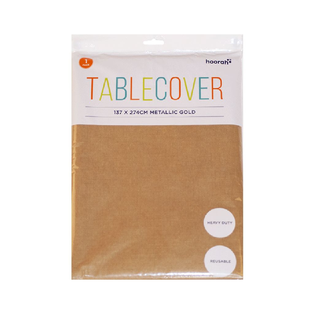 Hoorah Heavy Duty Reusable Tablecover Metallic 137cm x 274cm Gold Gold The Warehouse