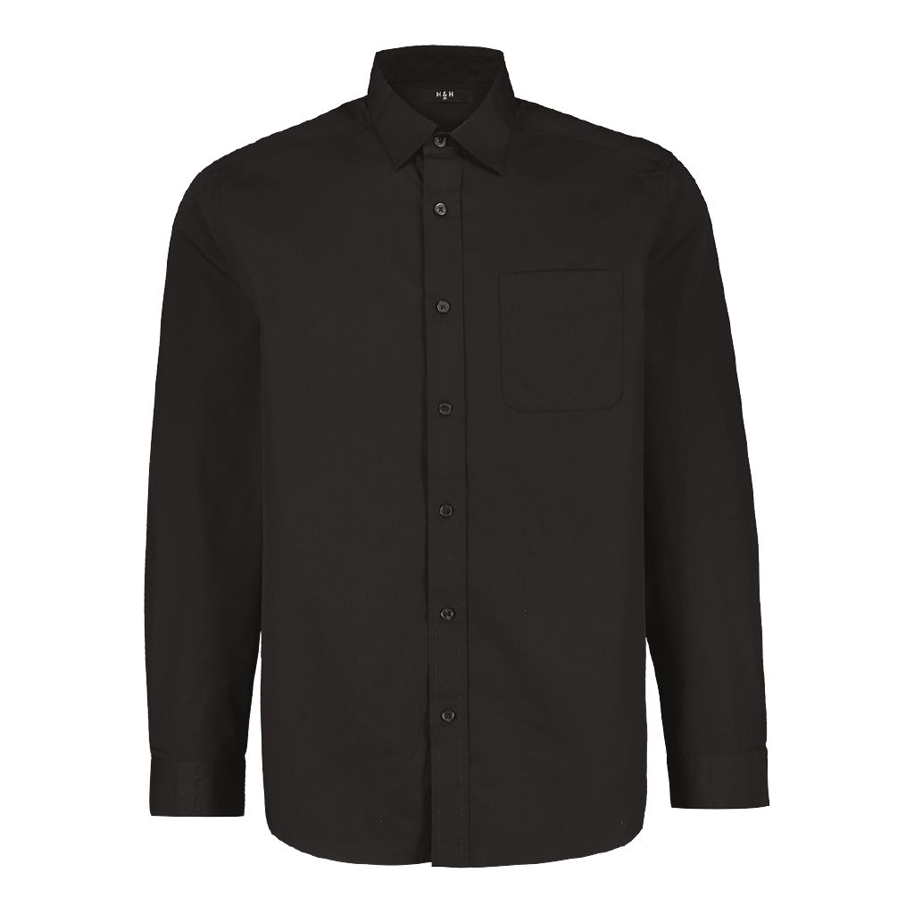 H&H Men's Long Sleeve Formal Shirt Black The Warehouse