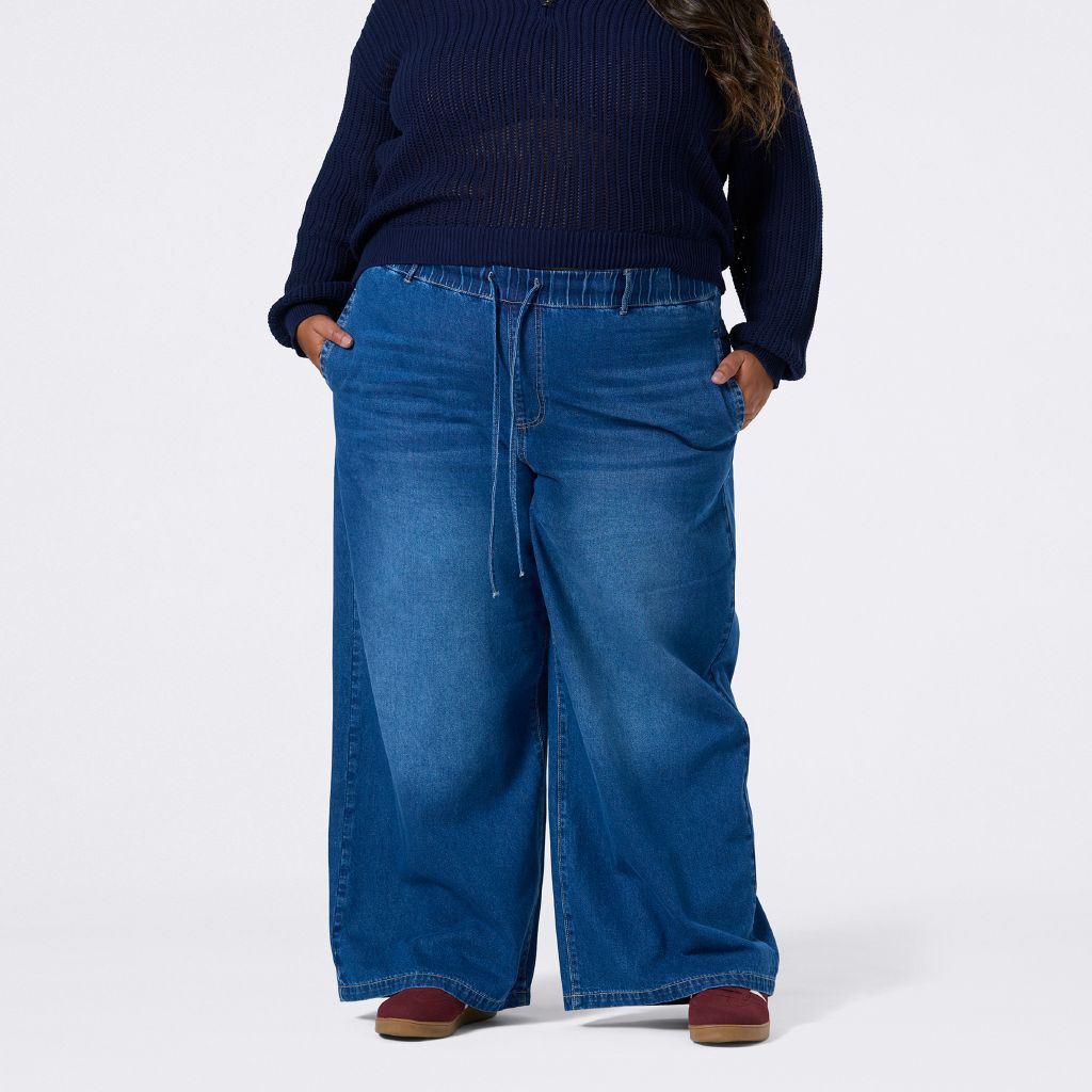 H&H Curve Women's Pull On Wide Leg Jeans
