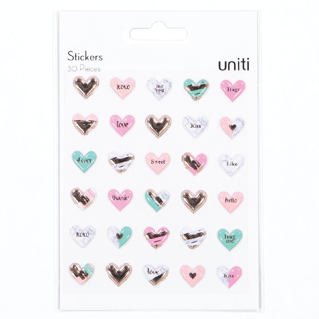 Uniti Puffy Heart Stickers 30 Pack The Warehouse