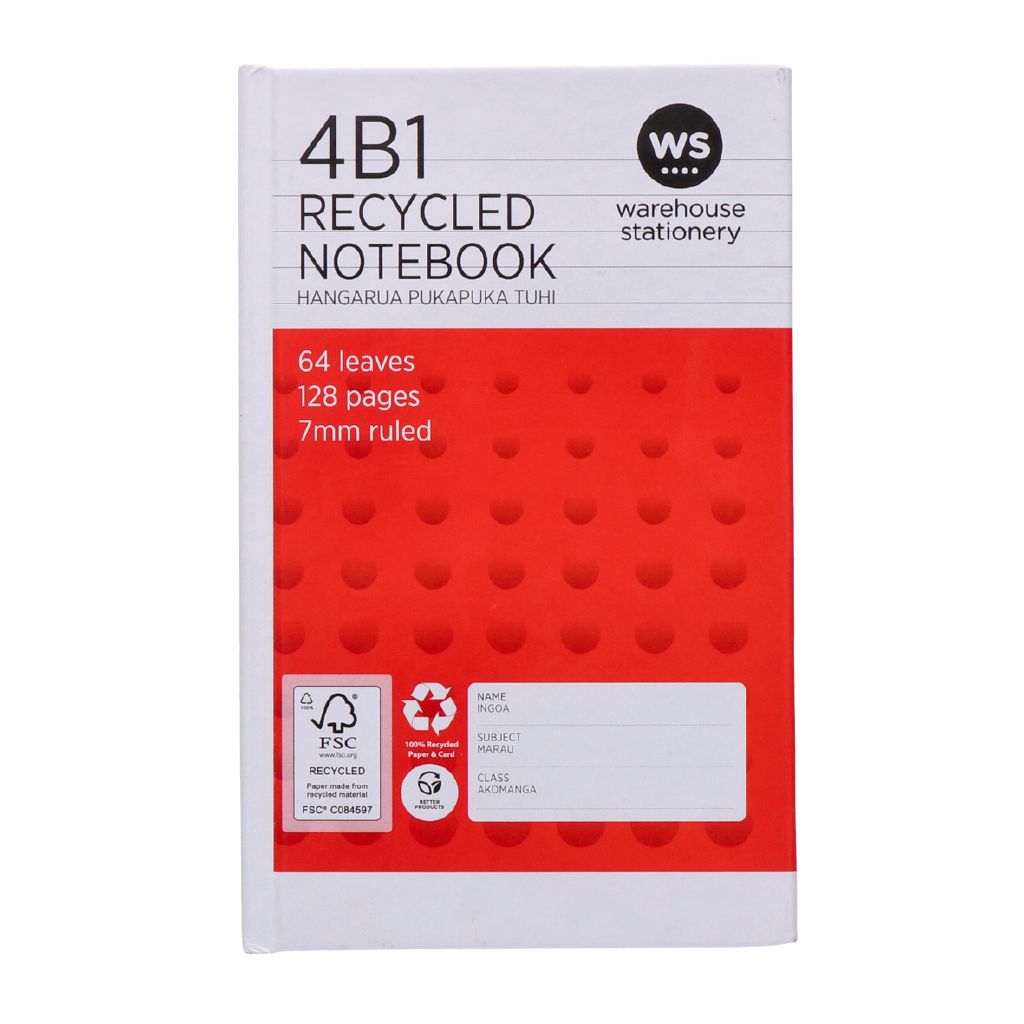 W1 Size Notebook WS Notebook 4B1 7mm Ruled 64 Leaf Red Red | The Warehouse