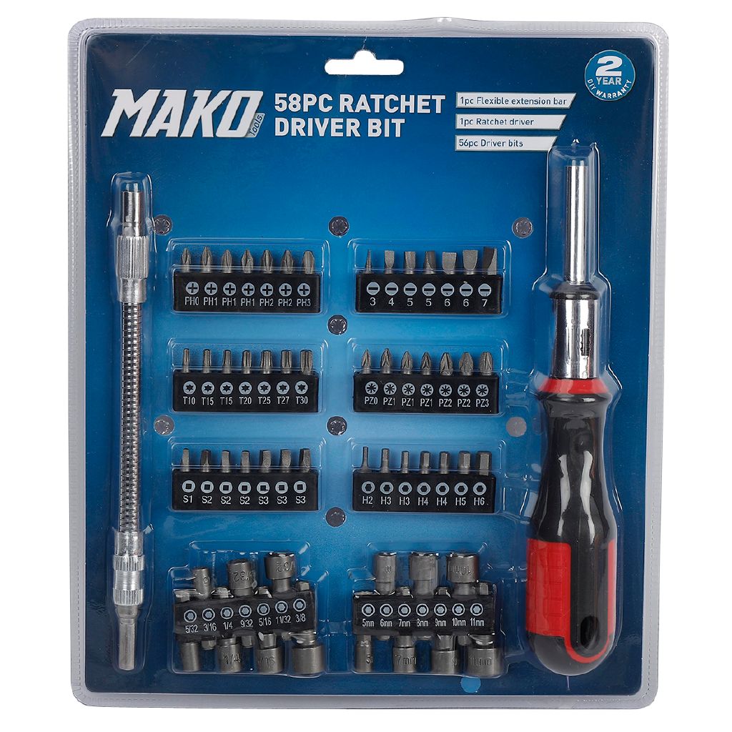 Mako Ratchet Driver Bit Set 58 Piece The Warehouse