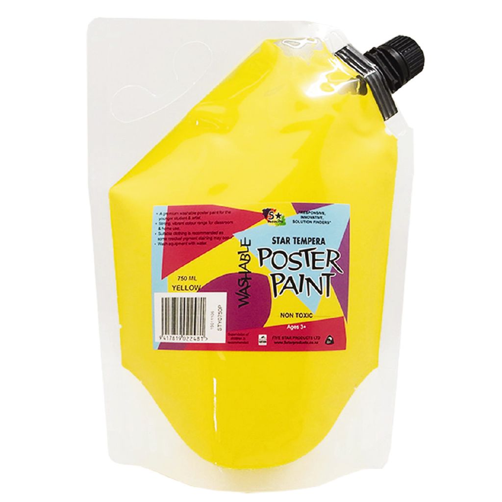 Fivestar Tempera Poster Paint Yellow 1.5 litre Pouch The Warehouse