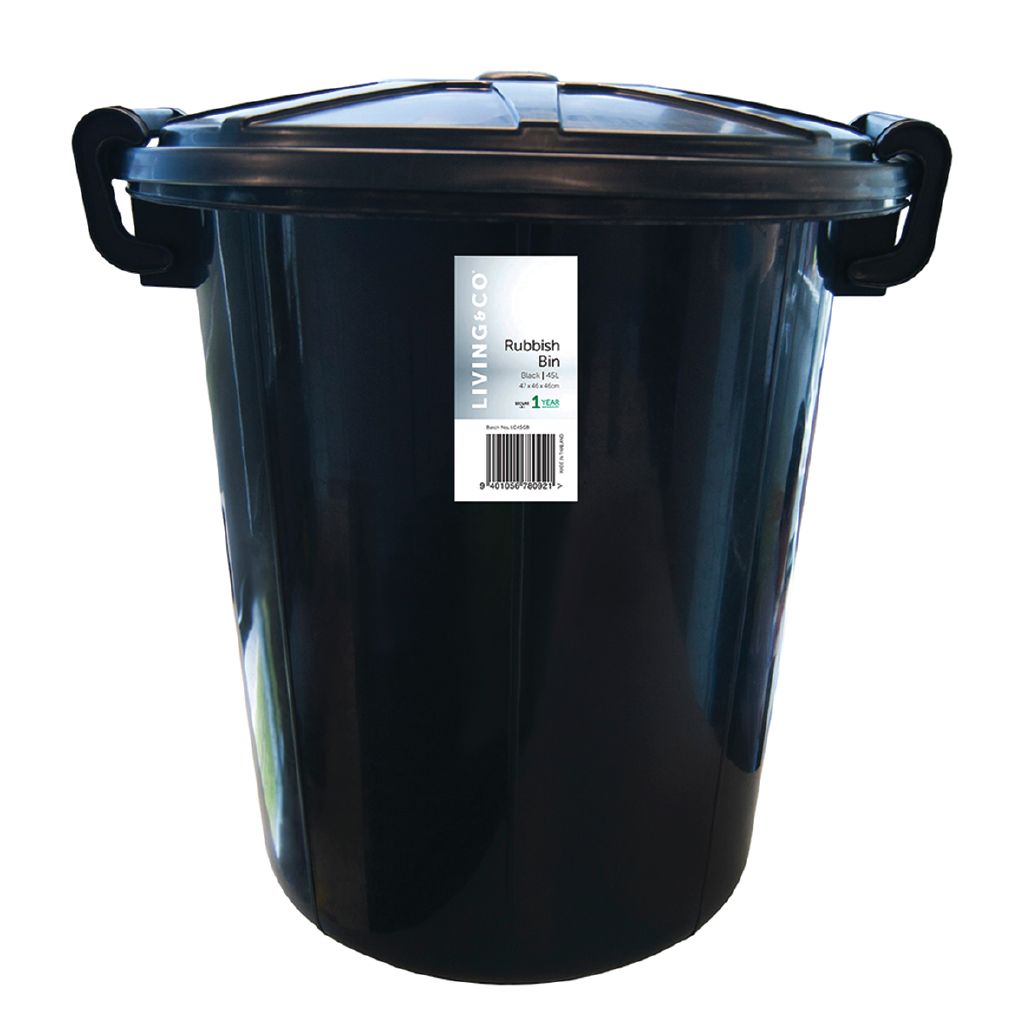 Living & Co Rubbish Bin Black 45L Black The Warehouse