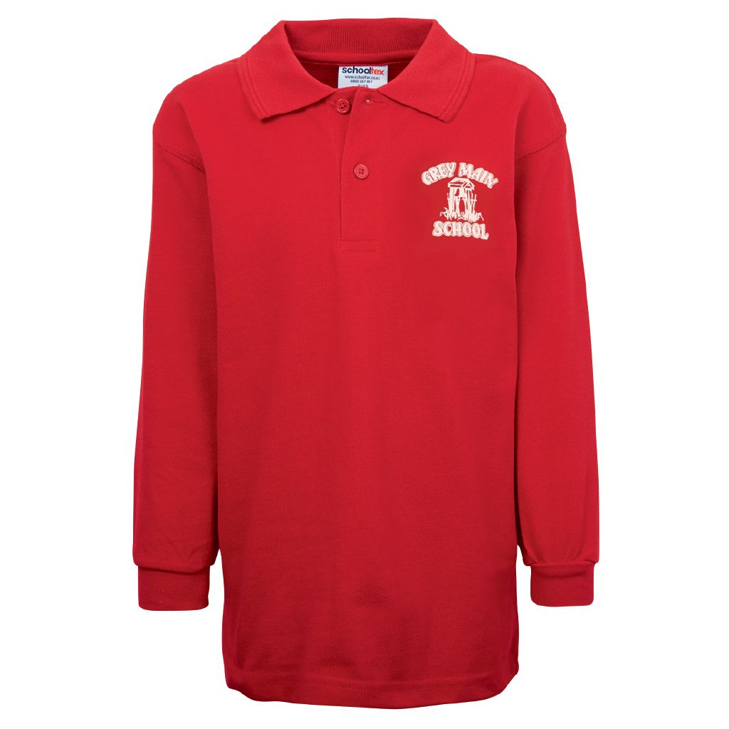Schooltex Greymouth Main Long Sleeve Polo with Transfer Red Mid The