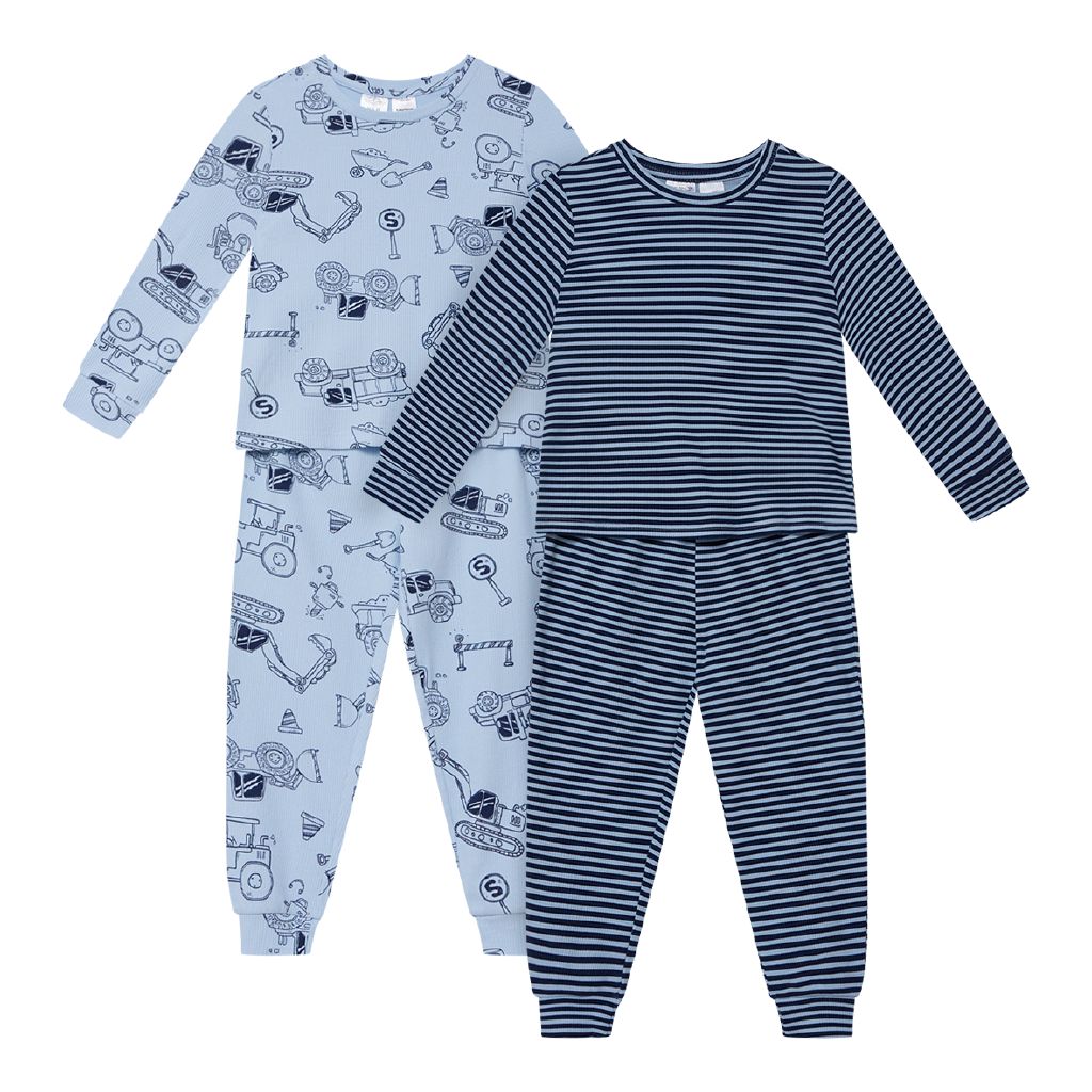 Hi Vision Pyjamas H&H Boy's Ribbed Long Sleeve Pyjamas 2 Pack Blue Light | The Warehouse