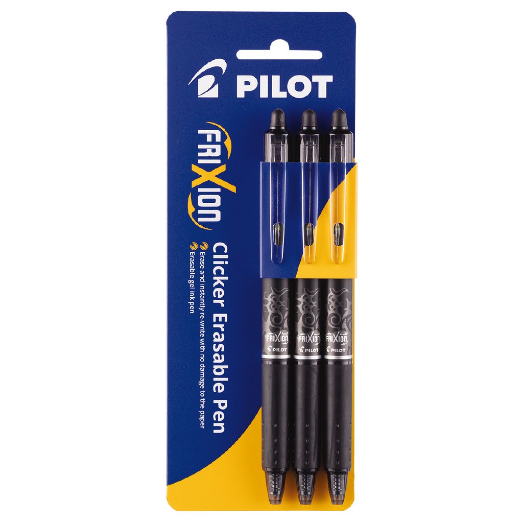 Pilot Frixion Erasable Pen Clicker Black Fine 0.7mm 3 Pack The Warehouse