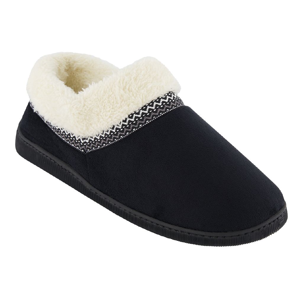 H&H Men's Fur Trim Slippers Black/White The Warehouse