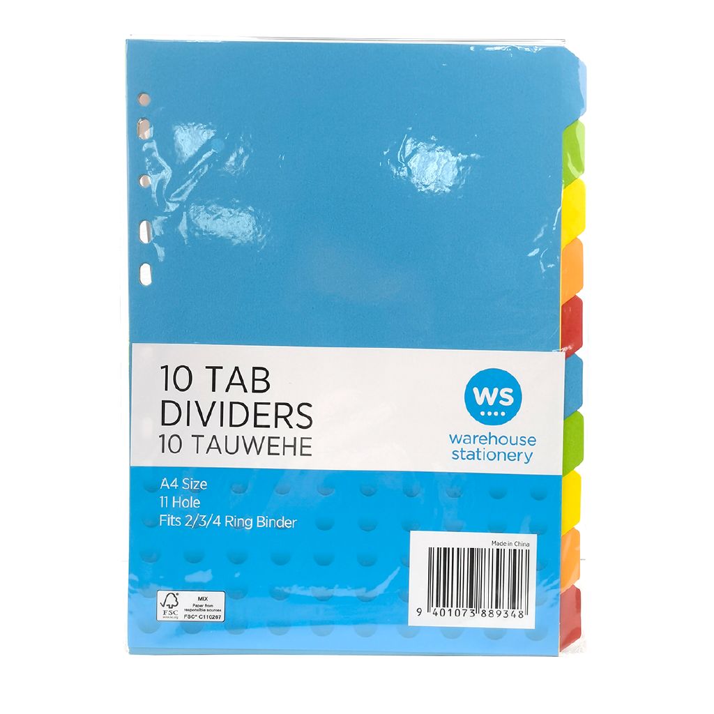WS 10 Tab Dividers Cardboard A4 The Warehouse