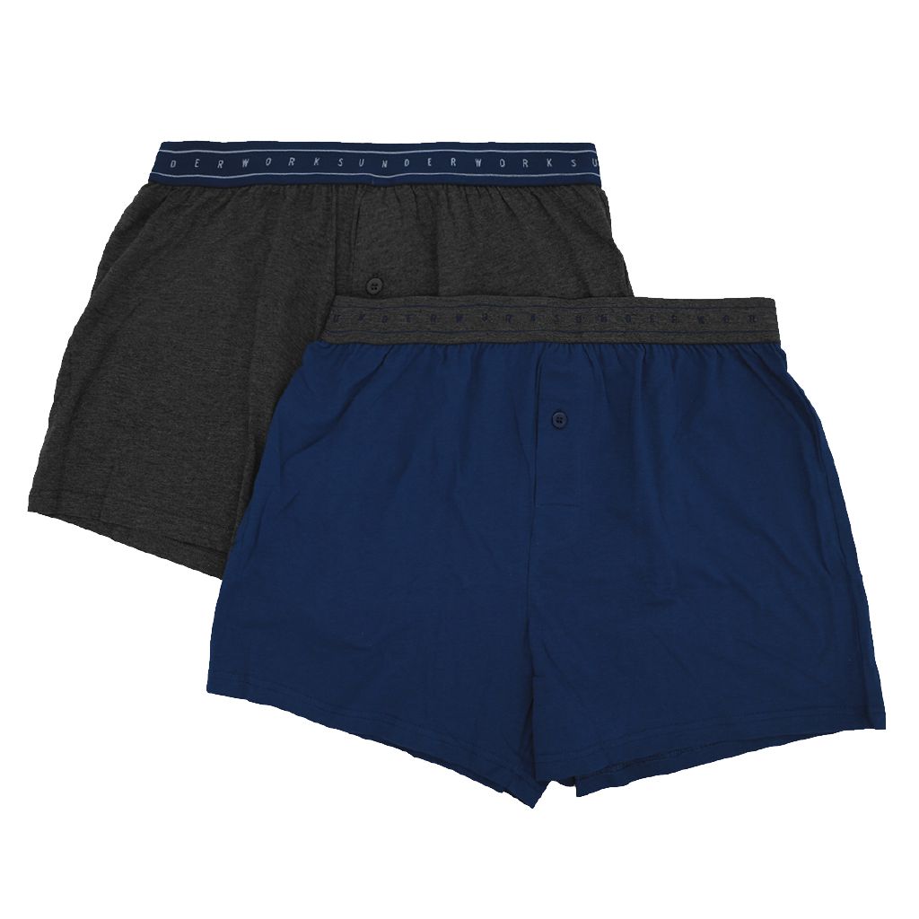 Underworks Men's Cotton Knit Boxer 2 Pack Blue/Grey The Warehouse