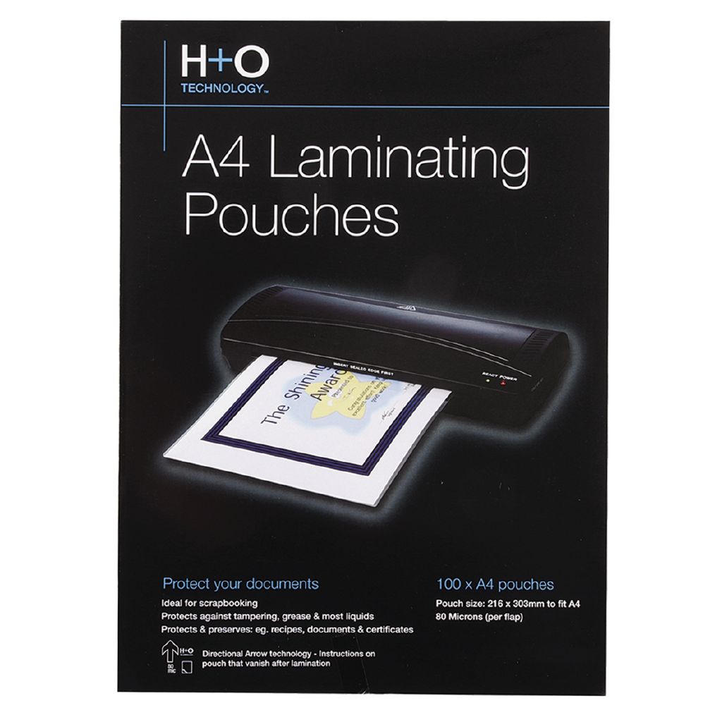 H+O Hot Laminating Pouch 80 Microns 100 Pack A4 Clear The Warehouse