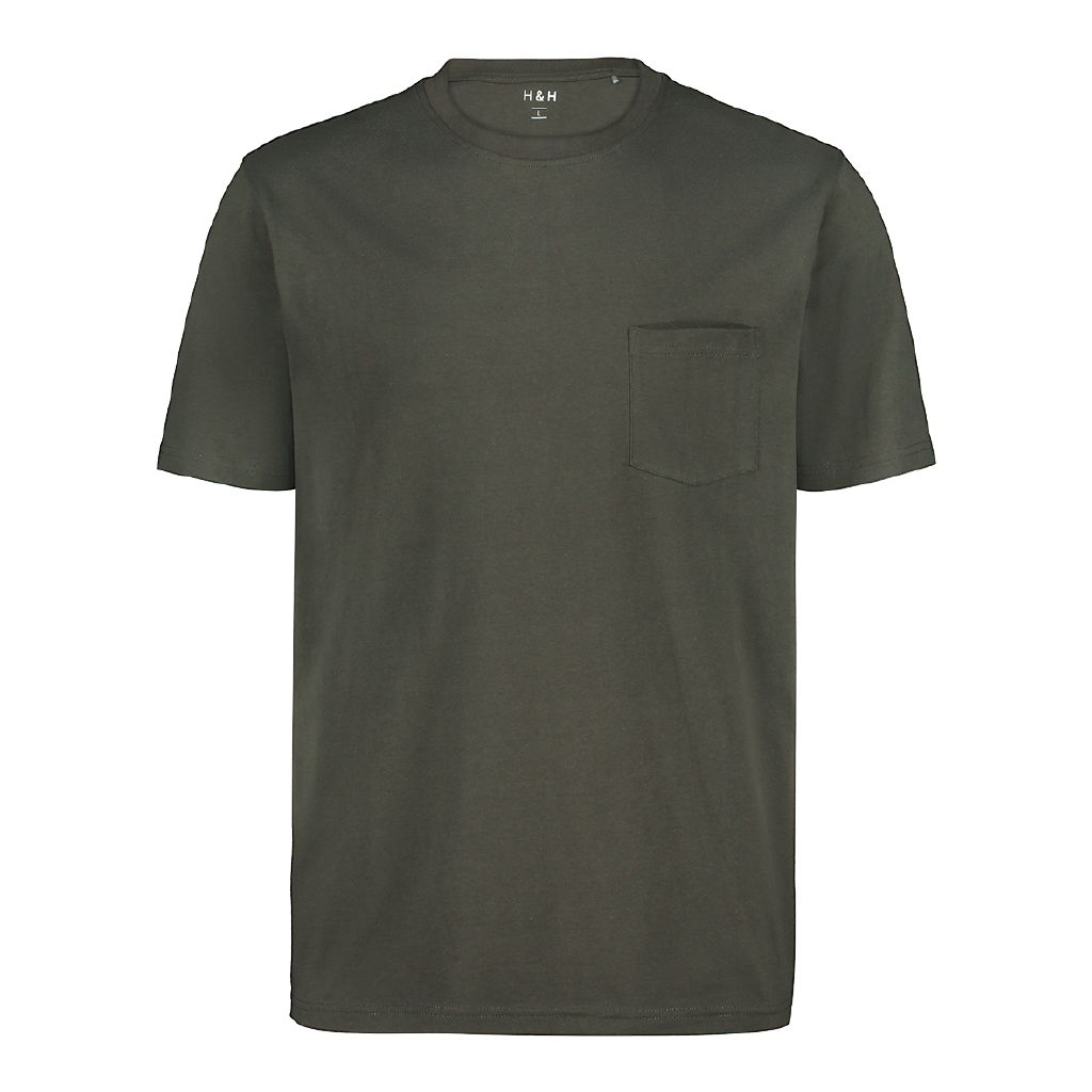 H&H Men's Cotton Crew Neck Short Sleeve Pocket Tee Khaki The Warehouse