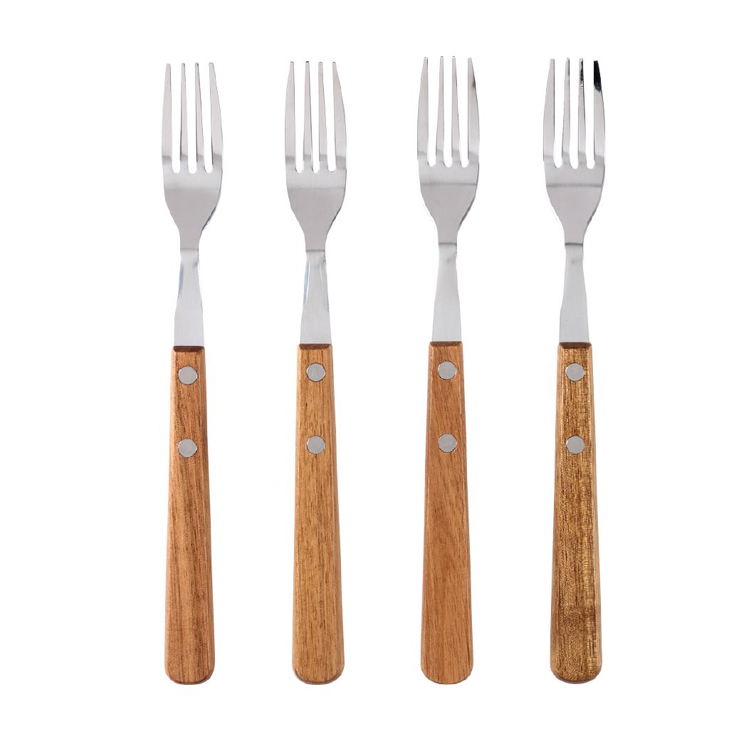 Living & Co Spur Steak Forks with Wooden Handle Stainless Steel 4 Pack