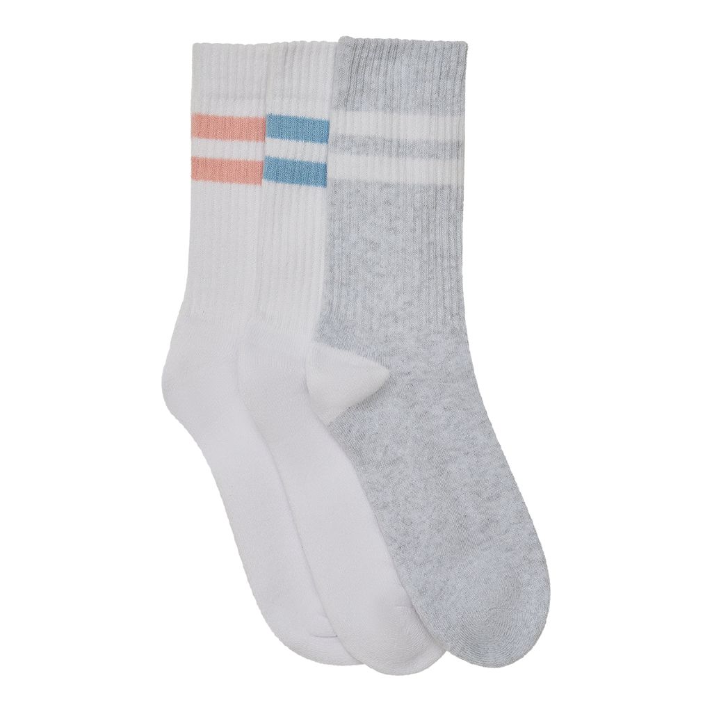 H&H Women's Stripe Crew Socks 3 Pack White The Warehouse