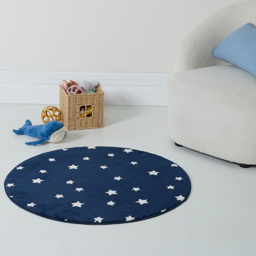 Living & Co Kids Rug Faux Bunny Fur 90cm Stars Blue